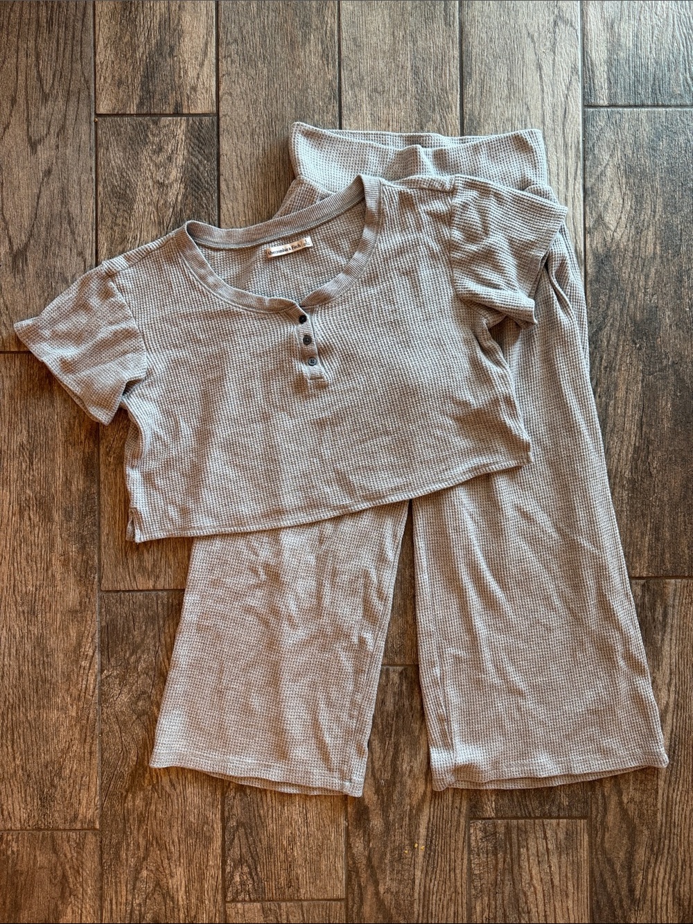 Abercrombie & Fitch Waffle Knit Henley in Light Gray